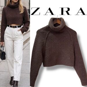 ZARA | EUC Wool Blend Soft Brown Cropped Turtleneck Sweater (size S)